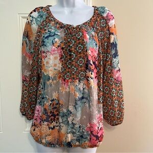 Anthropologie Fig and Flower Colorful Boho Blouson Top
